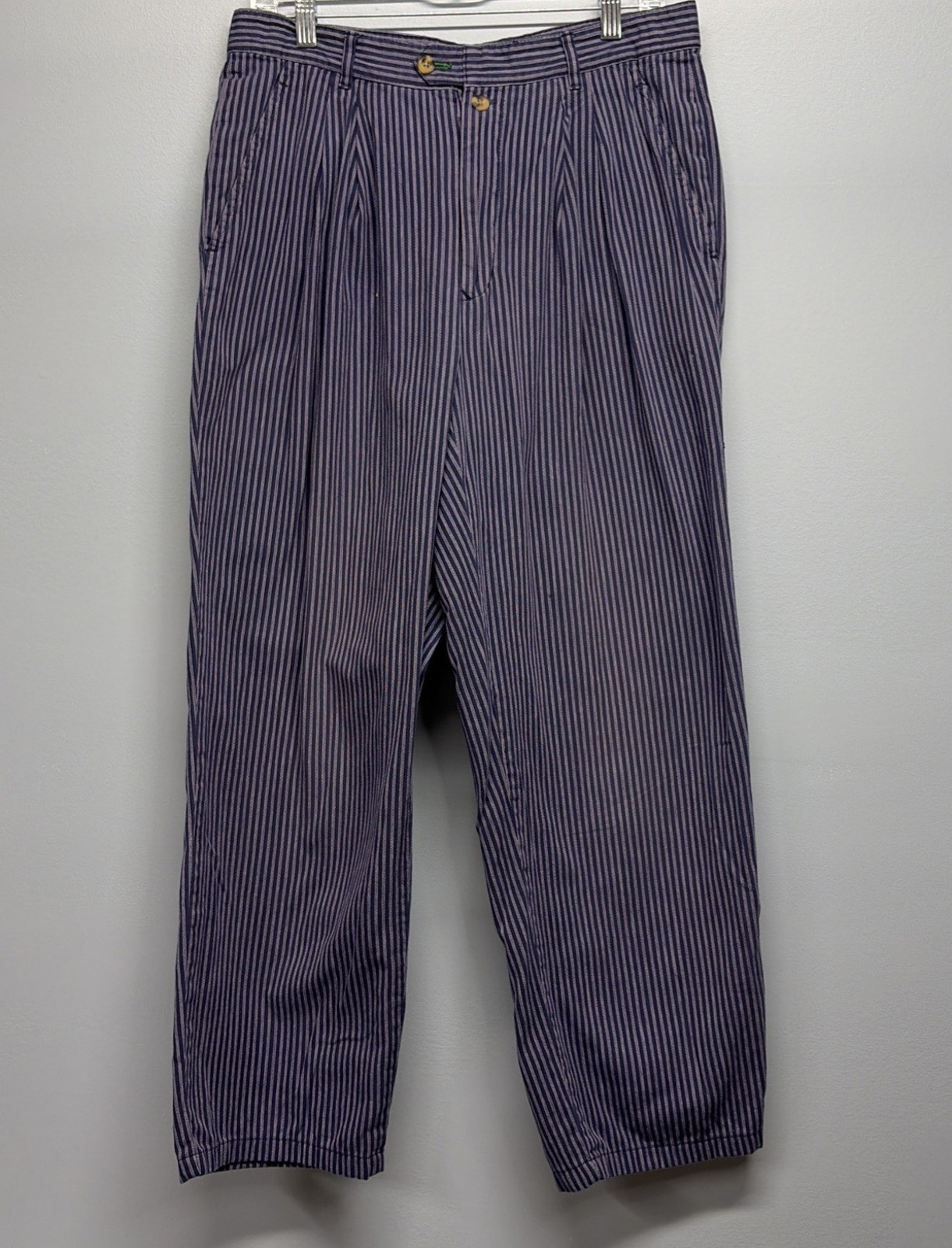 Vintage Tommy Hilfiger Men’s Navy Pleated Striped Pants Sz 33 /Made In Hong Kong
